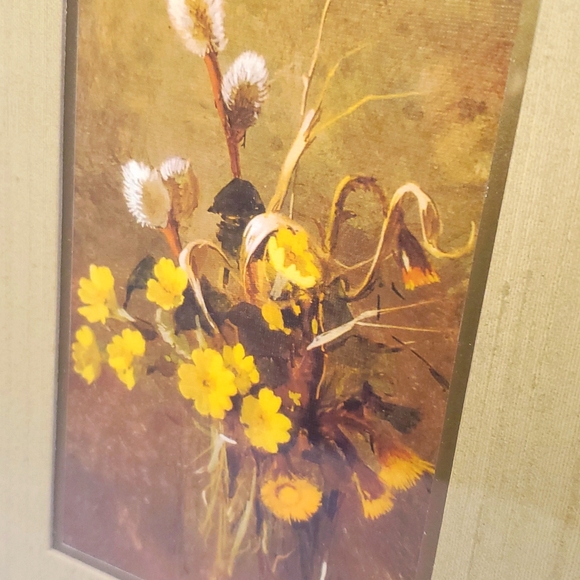 Framed Floral Art Mini Print Yellow with Gold Tone Frame - Picture 3 of 5